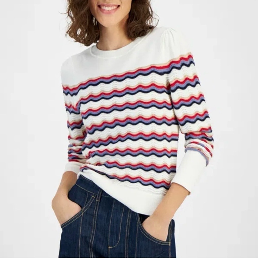 Tommy Hilfiger White Sweater with Multicolor Pattern   Women’s